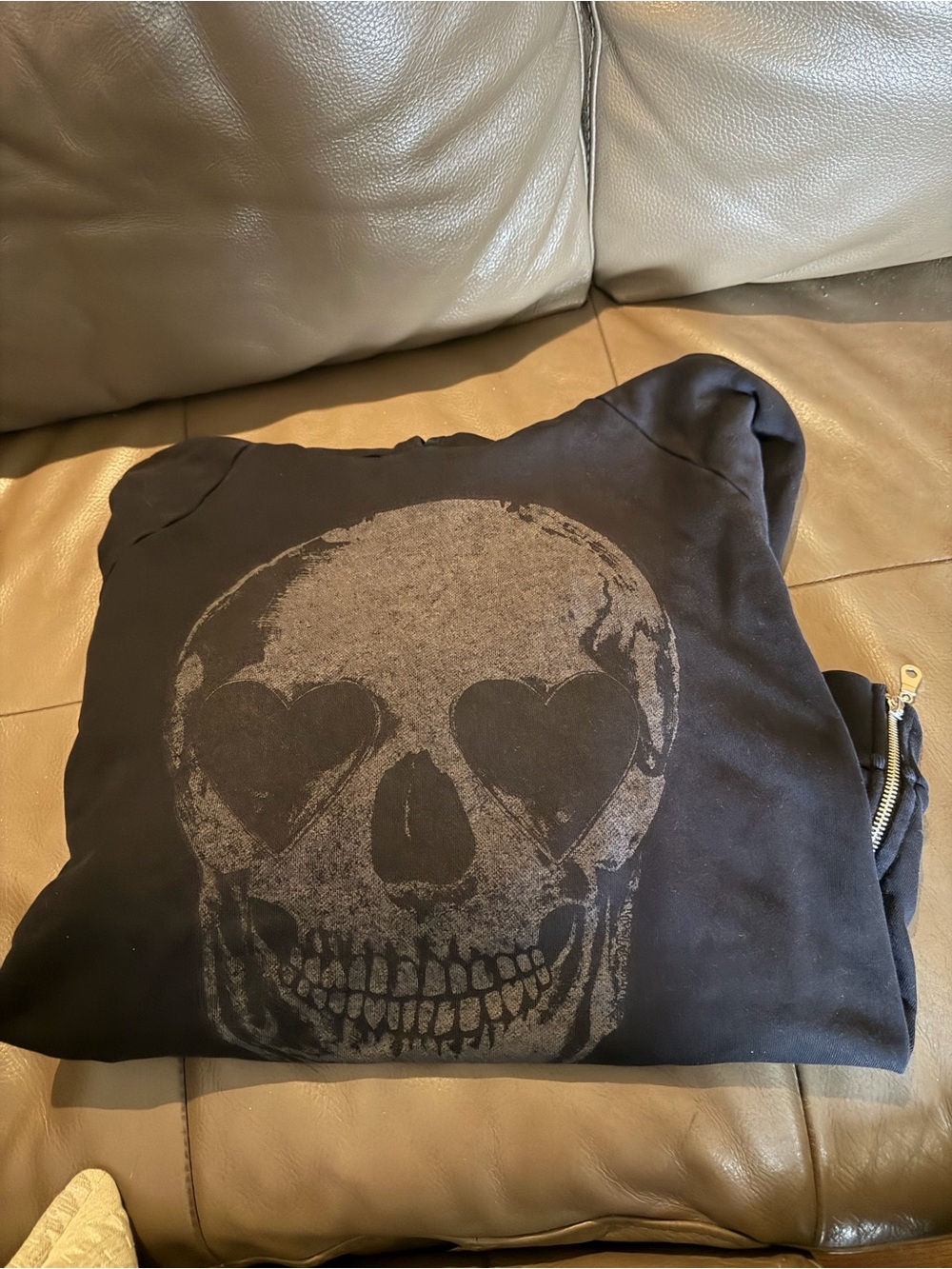 Lauren Moshi Black Skull Graphic Hoodie Sweatshirt- Size Medium
